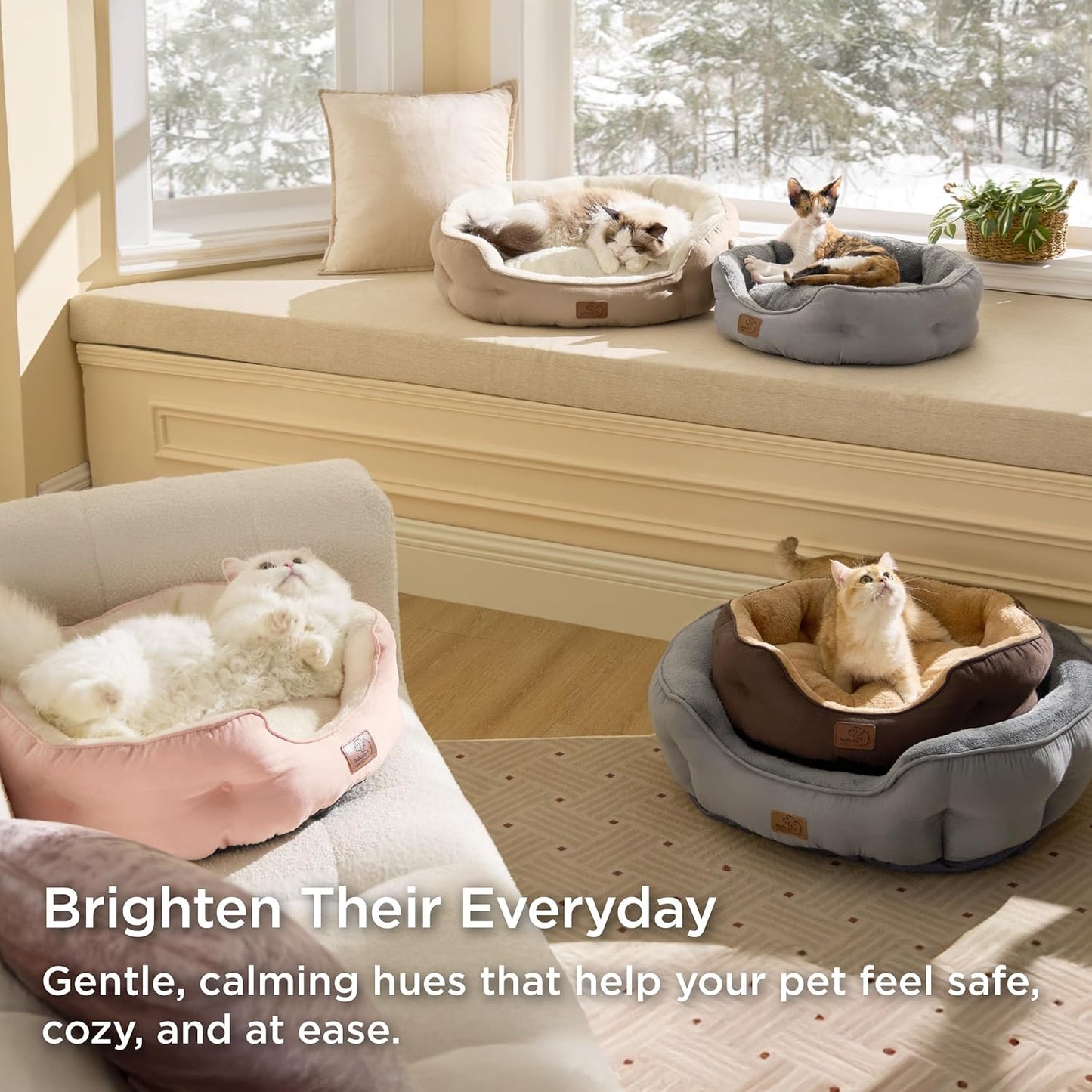 Small Dog Bed Washable,Round Cat Beds for Indoor Cats,20In Camel