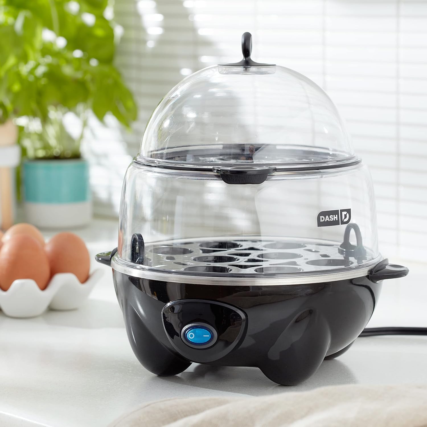 Deluxe Egg Cooker, 12 Hard Boiled Eggs, Black