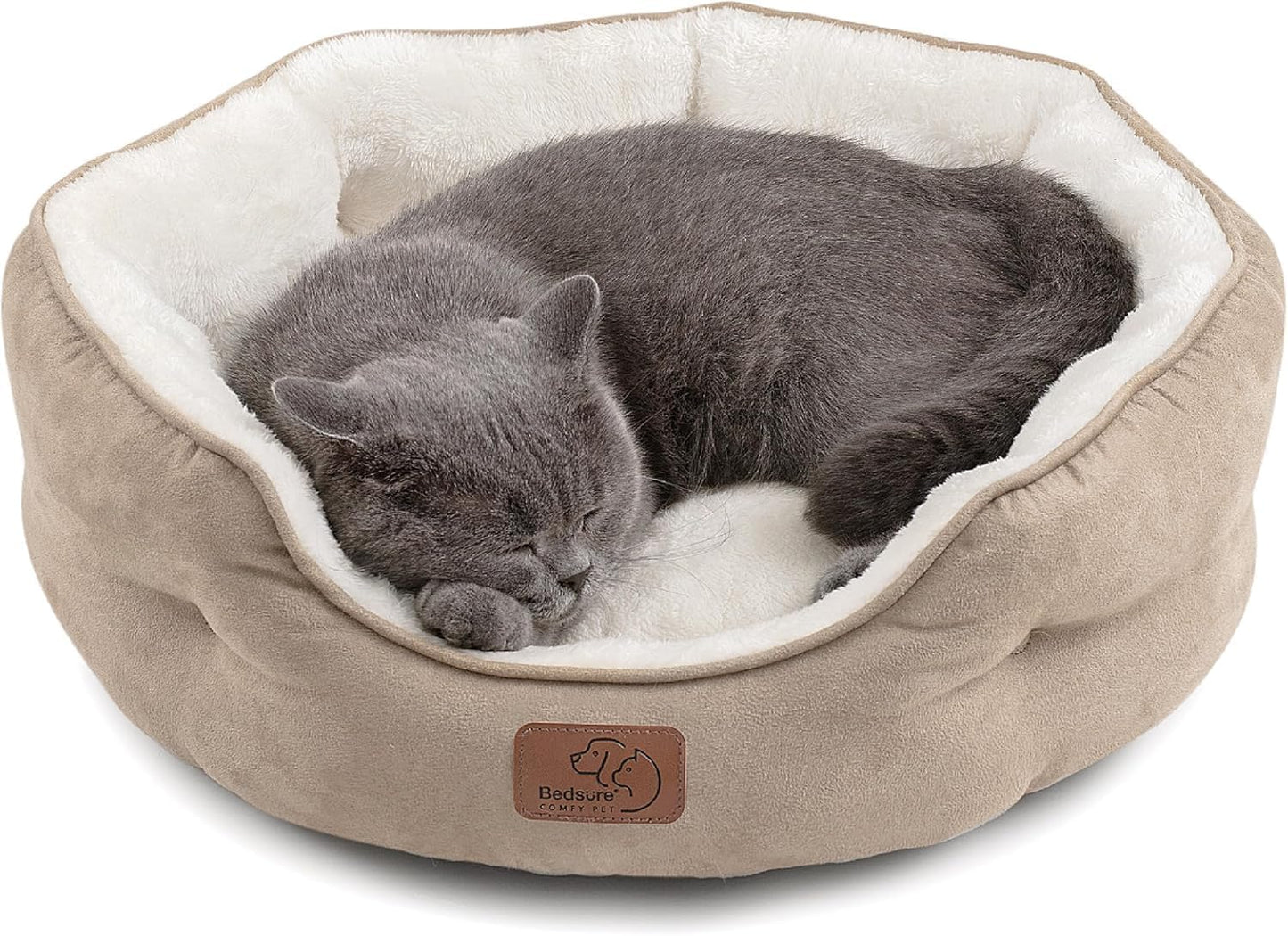 Small Dog Bed Washable,Round Cat Beds for Indoor Cats,20In Camel