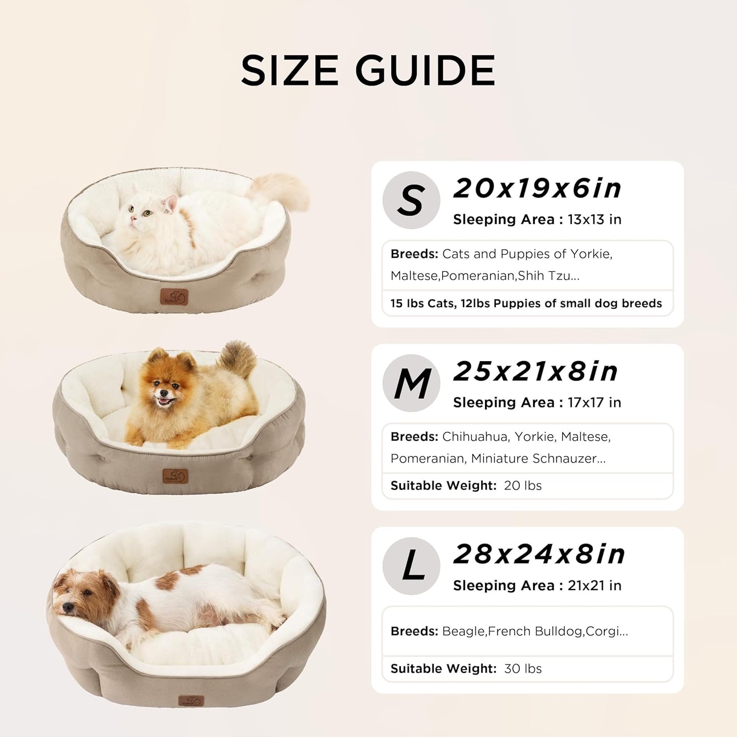 Small Dog Bed Washable,Round Cat Beds for Indoor Cats,20In Camel