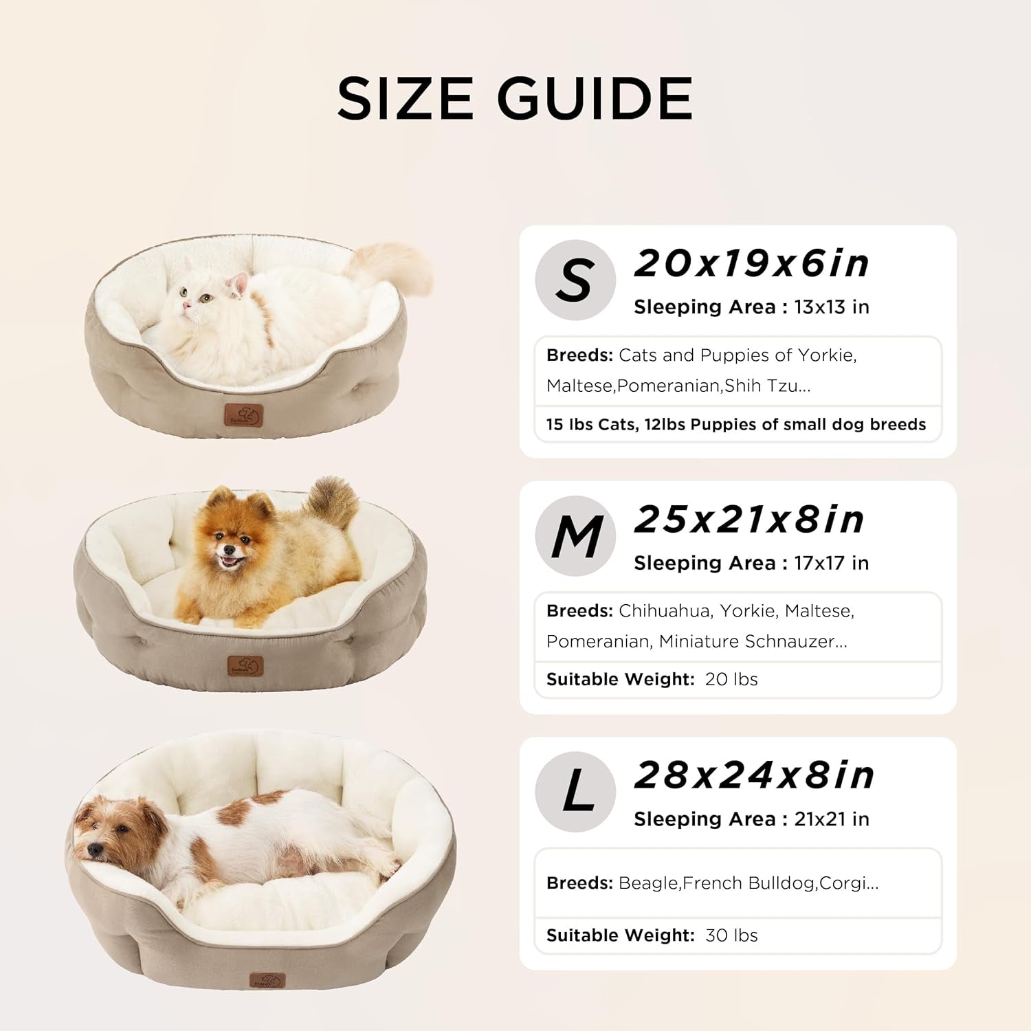 Small Dog Bed Washable,Round Cat Beds for Indoor Cats,20In Camel